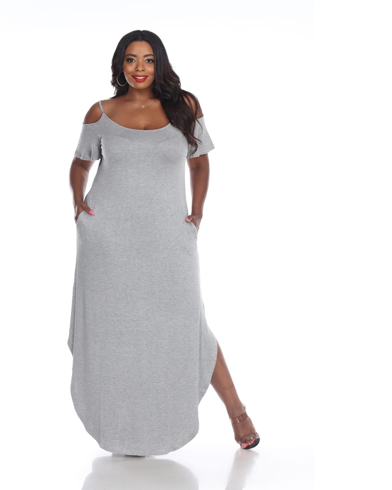 Front of a model wearing a size 2X 'Lexi' Maxi Dress in Heather Grey by White Mark. | dia_product_style_image_id:247287